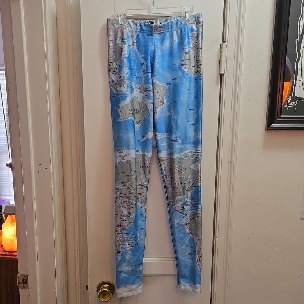 Blue Map Print Leggings